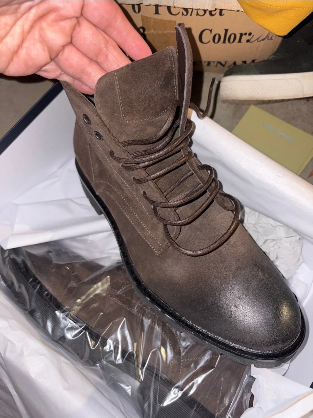 Men's Brown Lace-Up Leather Combat Boots